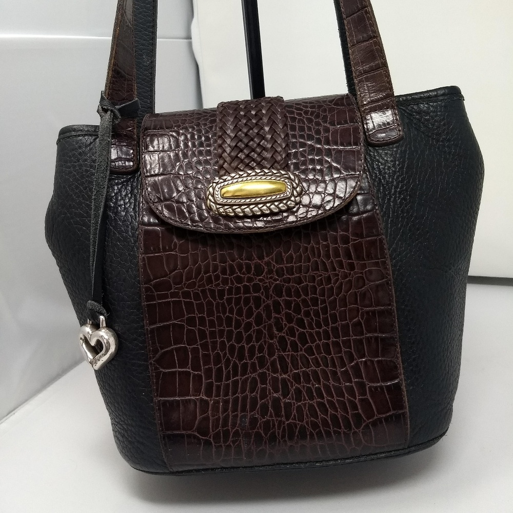BRIGHTON BLACK PEBBLE/BROWN EMBOSSED LEATHER BAG